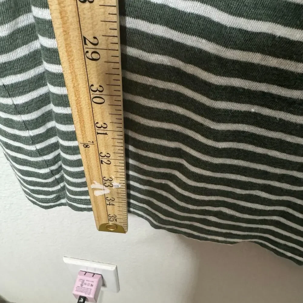 Eileen Fisher Organic Linen Striped T-Shirt Dress‎ Green White Petite Medium